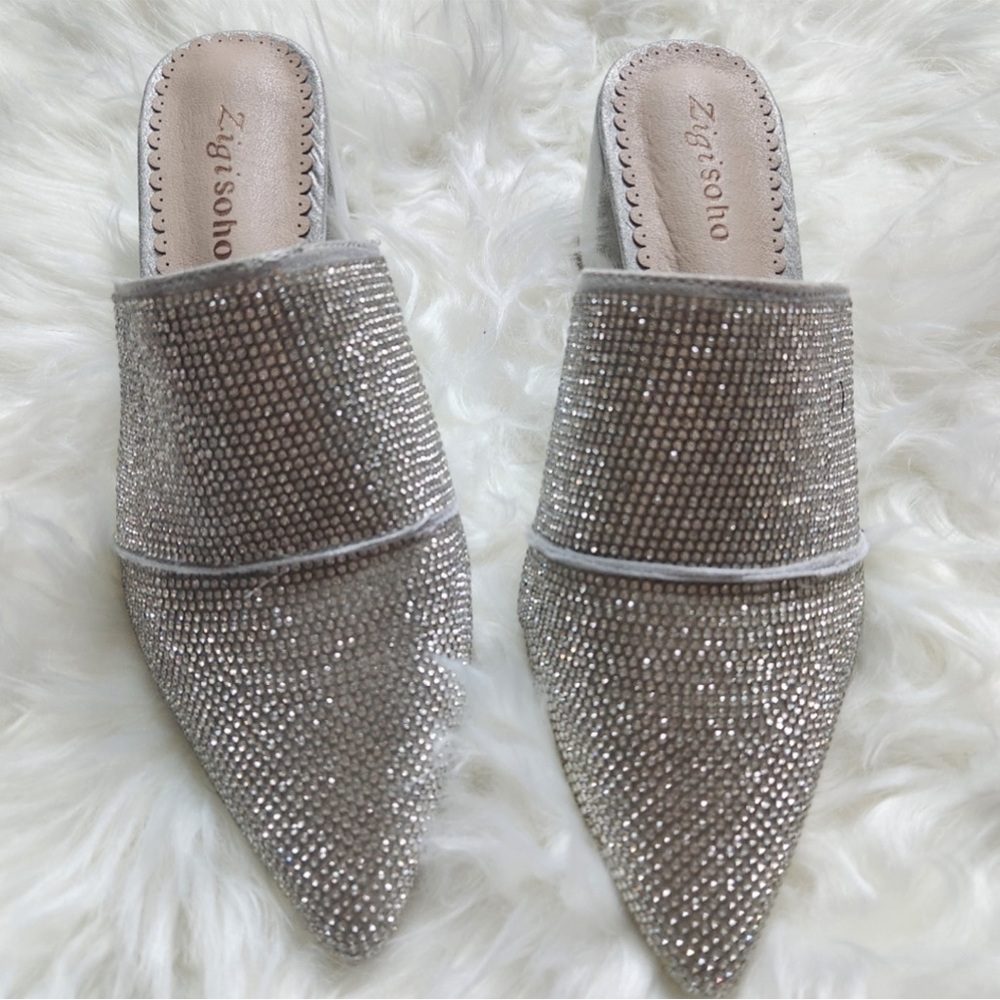 Zigi Soho Silver Rhinestone Mules